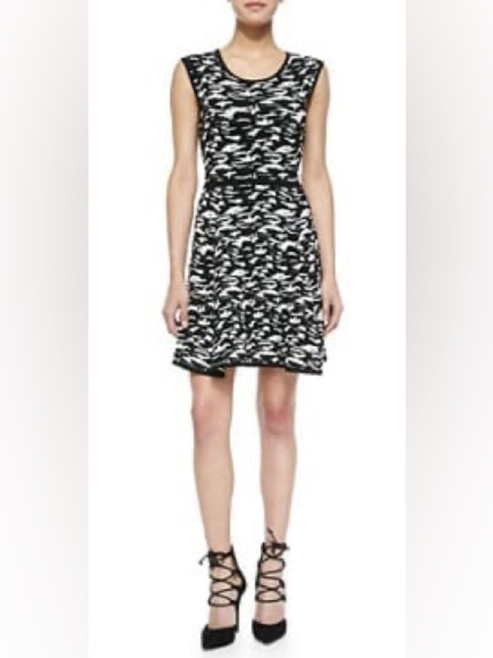 Milly Camo Print Jacquard Flare Dress Black White Size P (0-2)